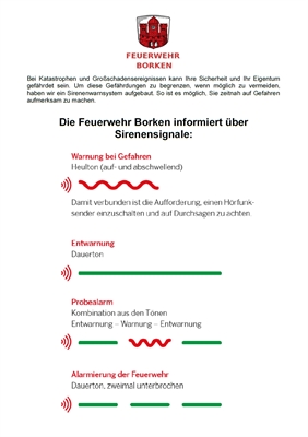 Die Feuerwehr Borken informiert über Sirenensignale.
