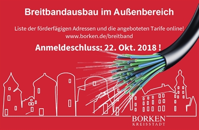 Breitbandausbau im Außenbereich - Liste der förderfähigen Adressen online! Wichtig: Anmeldeschluss ist der 22. Oktober 2018!!!