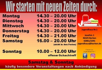 Das Jugendhaus hat neue Öffnungszeiten!