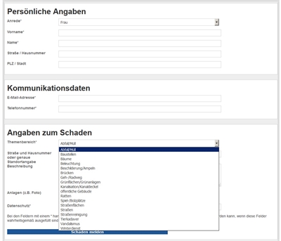 Schadensmelder ESB - Online-Formular (Screenshot: Stadt Bocholt)
