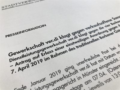 Gewerkschaft ver.di klagt gegen verkaufsoffene Sonntage in Borken