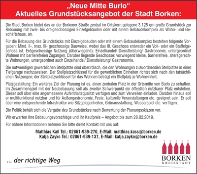 Ausschreibungsverfahren „Neue Mitte Burlo“ - Anzeige