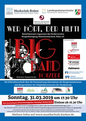 Benefizkonzert mit der Musikschule und dem Landespolizeiorchester NRW am 31. März 2019 im Forum Mariengarden in Burlo - Plakat