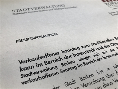 Verkaufsoffener Sonntag zum traditionellen Borkener Ostermarkt am 7. April kann im Bereich der Innenstadt und der Otto-Hahn-Straße stattfinden