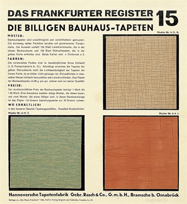 Das Frankfurter Register 15 I Die billigen Bauhaus-Tapeten, Zeitschriftenbeilage Das Neue Frankfurt, Nr. 9/1930, Sammlung Freese
