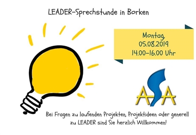 LEADER-Sprechstunde am 5. August 2019 von 14.00 Uhr bis 16.00 Uhr im Borkener Rathaus.