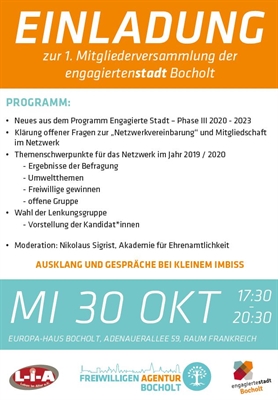 engagiertestadt Bocholt Mitgliedervesammlung Plakat Oktober 2019