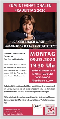 Zum Internationalen Frauentag 2020: Christine Westermann in Borken… Eine Frau und Ihre Bücher! 