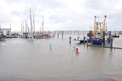 Vorschauversion, Fähre Ditzum-Petkum bei Hochwasser im Hafen Ditzum