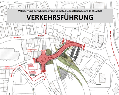 Vollsperrung der Mühlenstraße für Kanalarbeiten - Verkehrsführung
