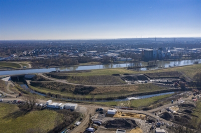 Bauarbeiten am Emscherland an der Stadtgrenze zwischen Castrop-Rauxel und Recklinghausen (03/2021)