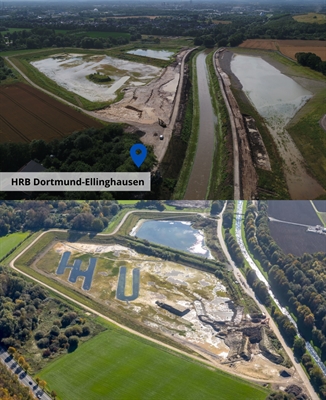 Hochwasserrückhaltebecken Dortmund-Ellinghausen (Vorher/Nachher)