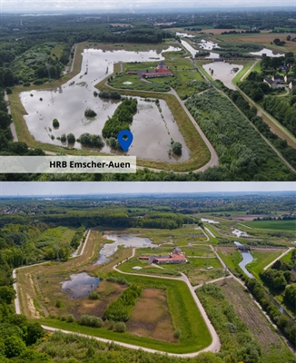 Hochwasserrückhaltebecken Emscher-Auen (Vorher/Nachher)