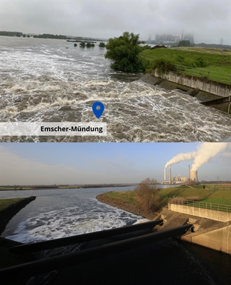 Hochwasserrückhaltebecken Emscher-Mündung (Vorher/Nachher)