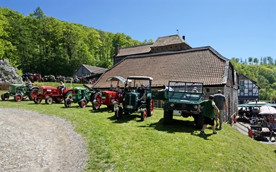 Ein strahlender Anblick: Die historischen Trecker der Oldtimerfreunde Altenaffeln. Foto: Stephan Sensen