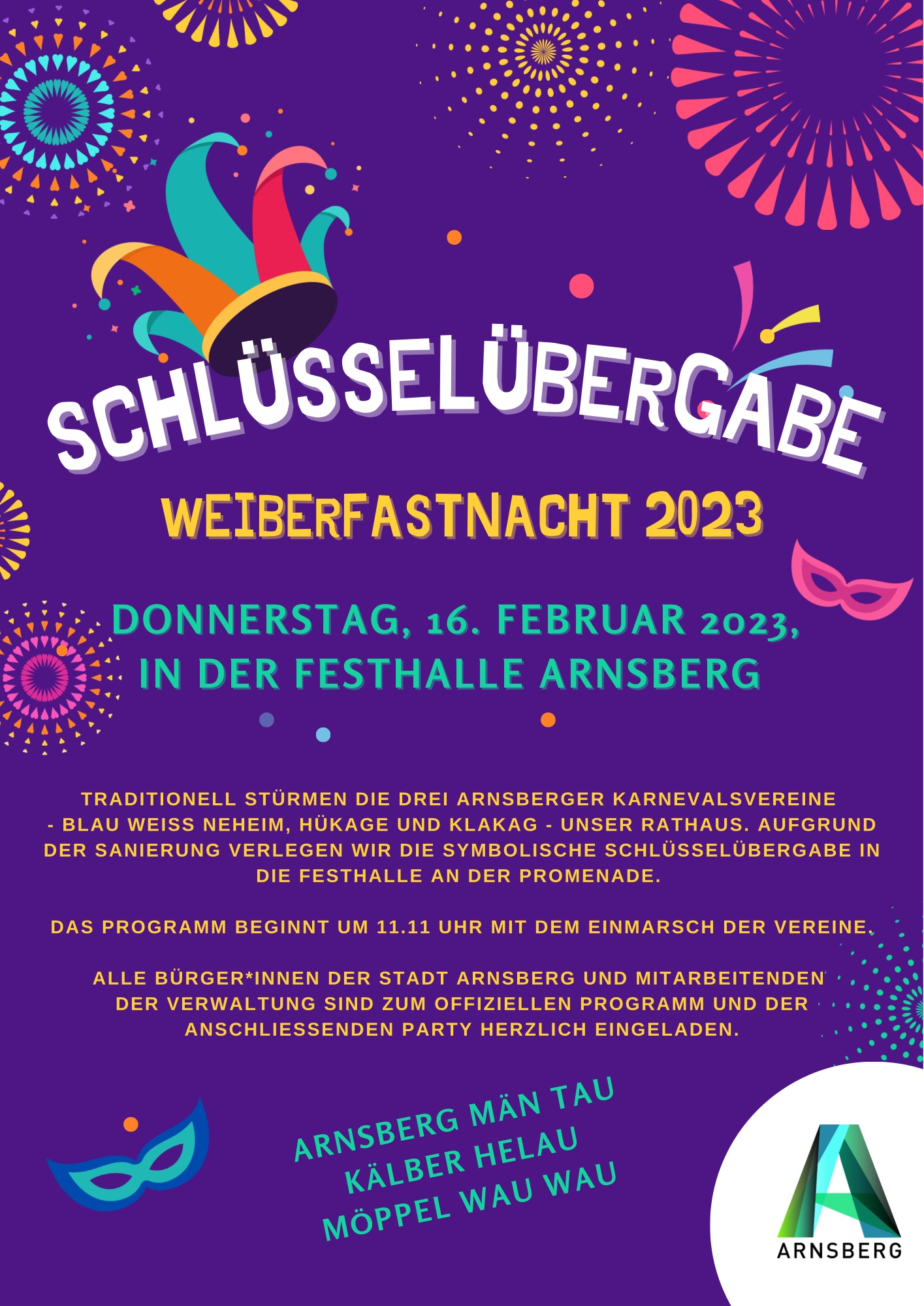 Stadtbüros zu Weiberfastnacht mit geänderten Öffnungszeiten - Stadtbüro Arnsberg schließt um 11 Uhr - Stadtbüro Neheim bis um 16 Uhr geöffnet