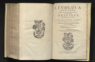 Titelblatt Chronica comitum de Marca et Altena (Chronik der Grafen von der Mark und Altena), Hannover 1613. Foto: Heye Bookmeyer/Märkischer Kreis