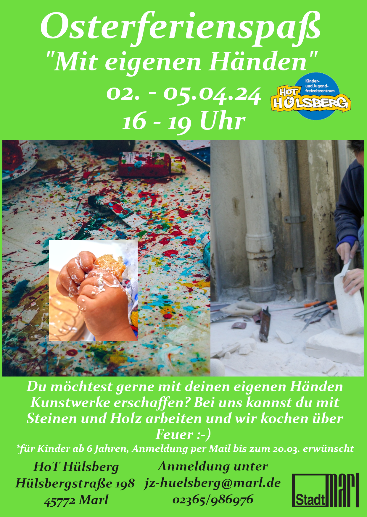 „Mit eigenen Händen“ kreativ werden - Kreativangebote für Kinder ab 6 im HoT Hülsberg