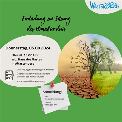 Winterberg lädt alle Interessierten zur nächsten Sitzung des Klimabündnis am 05.09.2024 ein