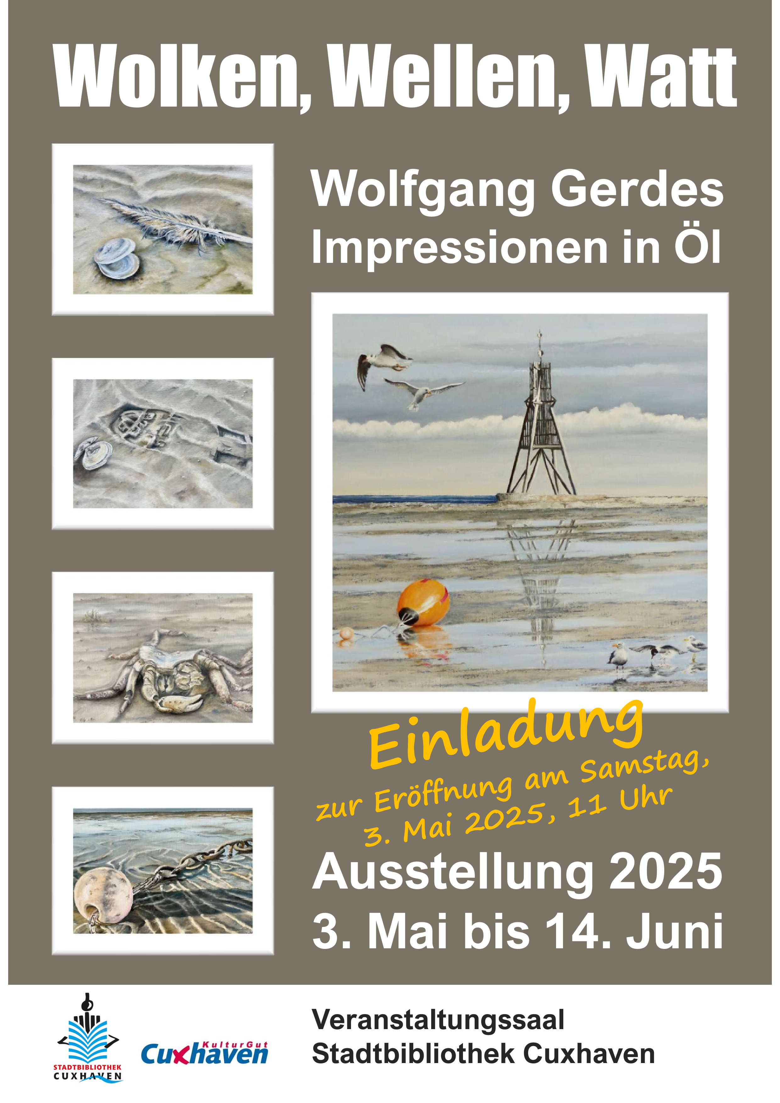 Ausstellung „Wolken, Wellen, Watt“ in der Stadtbibliothek